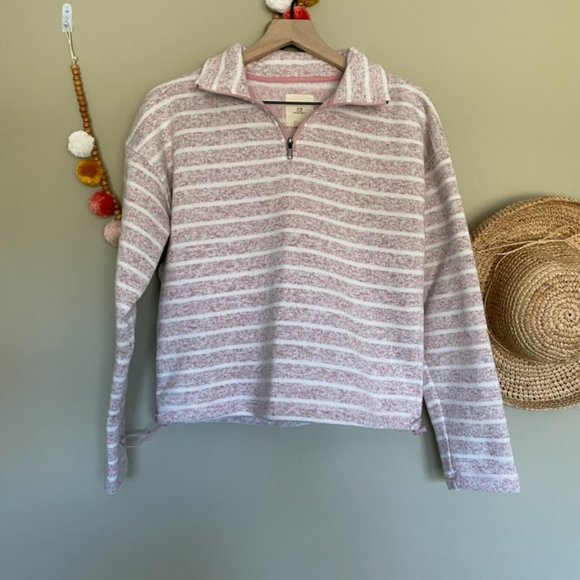 Thread & Supply Pink Striped Quarter Zip Pullover Sweatshirt Size Small - Picture 4 of 9